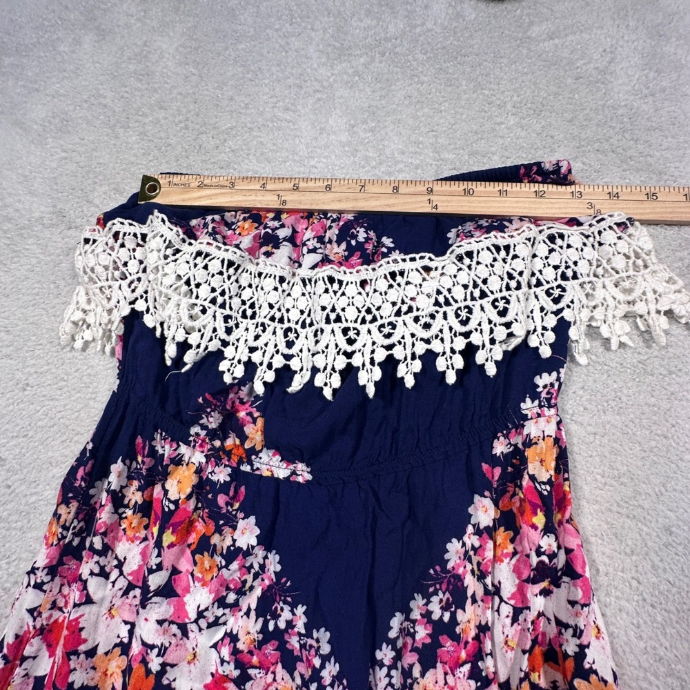 Trixxi Strapless‎ Maxi Dress Women's Small Floral Print Crochet Trim Boho Chic - Picture 6 of 8
